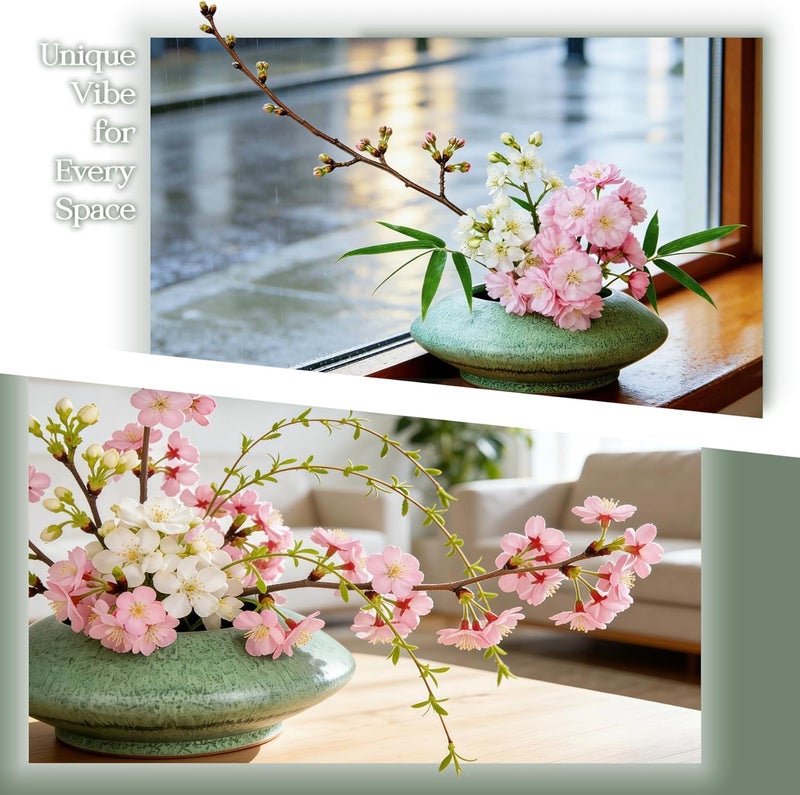 Eggone Ceramic Flower Pot Flower Arrangement Set Japanese Ikebana Floral Art Supplies Handmade Flower Bowl Decorative Flower Vase for Centerpieces (Small Green) - Image 3